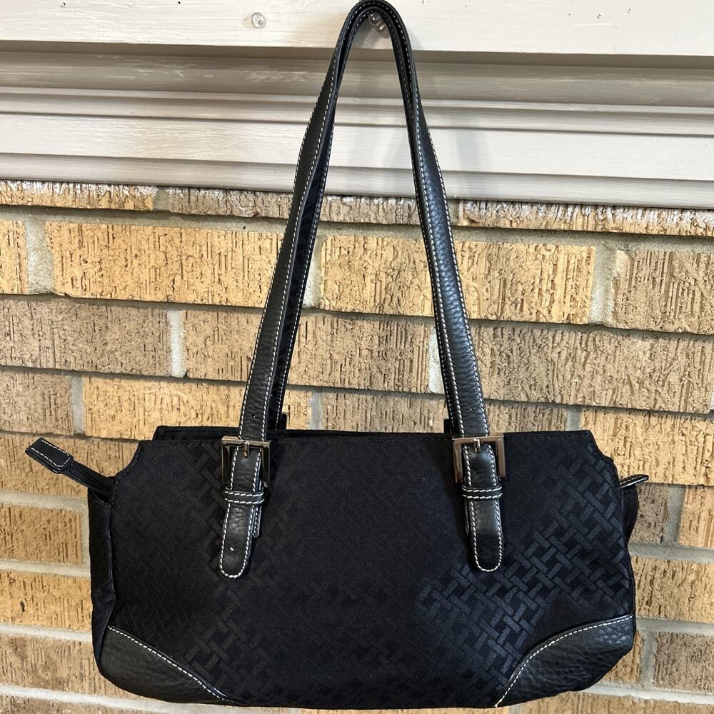 Talbots VTG Black Monogram Minimalist Quiet Lux Shoulder Bag Y2K Old Money